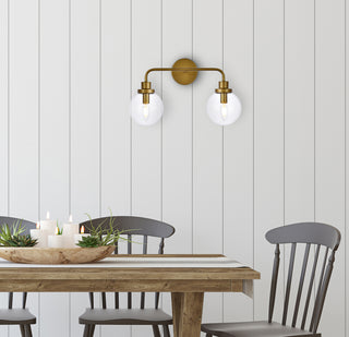 Hanson 2 lights bath sconce in brass with clear shade