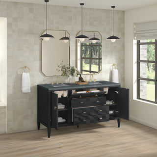 60 Inch Myrrin Freestanding Vanity in Carbon Oak / Parisien Bleu Top