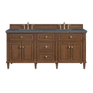 72 Inch Lorelai Freestanding Vanity in Mid-Century Walnut / Parisien Bleu Top