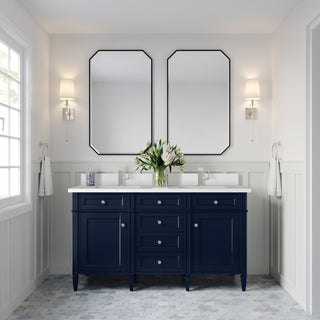 60 Inch Brittany Freestanding Vanity in Victory Blue / White Zeus Top