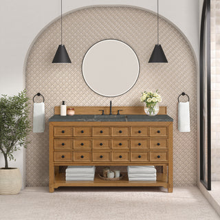 60 Inch Malibu Freestanding Vanity in Amber Birch / Parisien Bleu Top