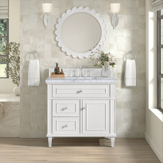 36 Inch Lorelai Freestanding Vanity in Bright White / Carrara White Top