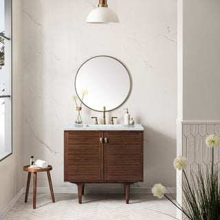 36 Inch Amberly Dual Mount Vanity in Mid-Century Walnut / Ethereal Noctis Top