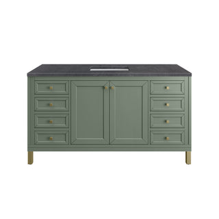 60 Inch Chicago Freestanding Vanity in Smokey Celadon / Charcoal Soapstone Top