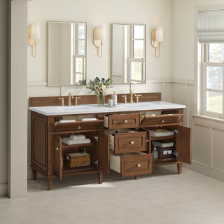 72 Inch Lorelai Freestanding Vanity in Mid-Century Walnut / White Zeus Top