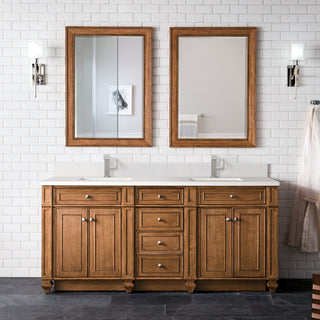 72 Inch Bristol Freestanding Vanity in Saddle Brown / White Zeus Top