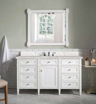 60 Inch Brittany Freestanding Vanity in Bright White / Victorian Silver Top