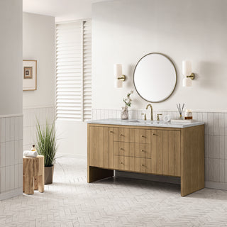 60 Inch Hudson Freestanding Vanity in Light Natural Oak / Victorian Silver Top