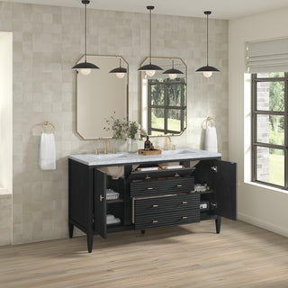 60 Inch Myrrin Freestanding Vanity in Carbon Oak / Carrara White Top
