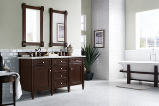 60 Inch Brittany Freestanding Vanity in Burnished Mahogany / Ethereal Noctis Top