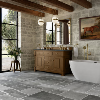 60 Inch Brookfield Freestanding Vanity in Honey Oak / Charcoal Soapstone Top