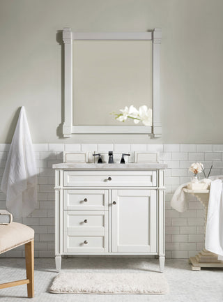36 Inch Brittany Freestanding Vanity in Bright White / Victorian Silver Top