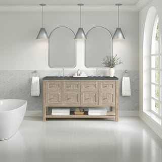 60 Inch Breckenridge Freestanding Vanity in Whitewashed Oak / Parisien Bleu Top