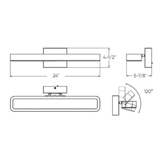 Rectangular swivel vanity wall sconce 24'' Satin Nickel