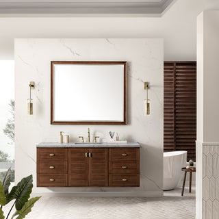 60 Inch Amberly Dual Mount Vanity in Mid-Century Walnut / Eternal Jasmine Pearl Top