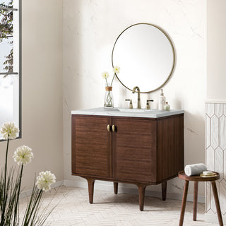 36 Inch Amberly Dual Mount Vanity in Mid-Century Walnut / Ethereal Noctis Top