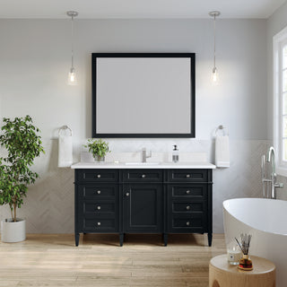 60 Inch Brittany Freestanding Vanity in Black Onyx / White Zeus Top