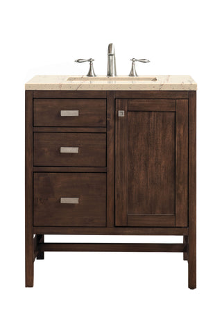 30 Inch Addison Freestanding Vanity in Mid-Century Acacia / Eternal Marfil Top