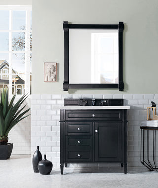 36 Inch Brittany Freestanding Vanity in Black Onyx / Arctic Fall Solid Surface Top