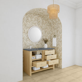 48 Inch Marigot Freestanding Vanity in Sunwashed Oak / Parisien Bleu Top
