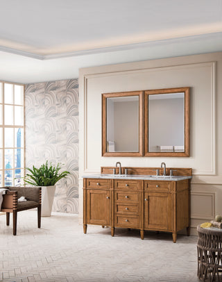 60 Inch Brittany Freestanding Vanity in Saddle Brown / Carrara White Top