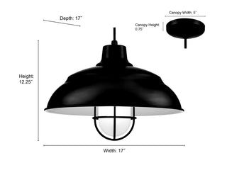 R-Series 17" Wide 1-Light Indoor/Outdoor Warehouse Cord Hung Shade - Satin Black