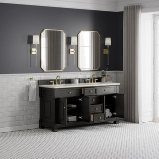 72 Inch Brookfield Freestanding Vanity in Black Onyx / Victorian Silver Top