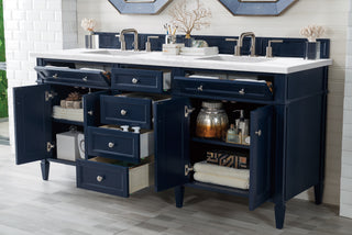 72 Inch Brittany Freestanding Vanity in Victory Blue / Arctic Fall Solid Surface Top