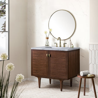 36 Inch Amberly Dual Mount Vanity in Mid-Century Walnut / Carrara White Top