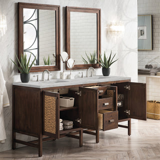 72 Inch Addison Freestanding Vanity in Mid-Century Acacia / Victorian Silver Top