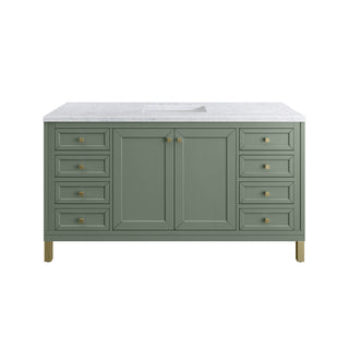 60 Inch Chicago Freestanding Vanity in Smokey Celadon / Carrara White Top