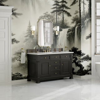 60 Inch Brookfield Freestanding Vanity in Black Onyx / Eternal Jasmine Pearl Top
