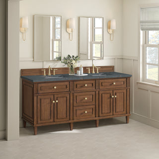72 Inch Lorelai Freestanding Vanity in Mid-Century Walnut / Parisien Bleu Top