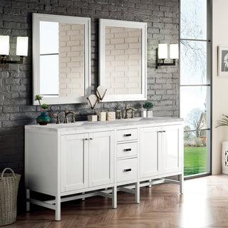 72 Inch Addison Freestanding Vanity in Glossy White / Victorian Silver Top