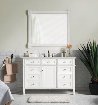 48 Inch Brittany Freestanding Vanity in Bright White / Eternal Jasmine Pearl Top