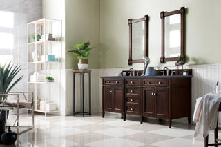 72 Inch Brittany Freestanding Vanity in Burnished Mahogany / Charcoal Soapstone Top
