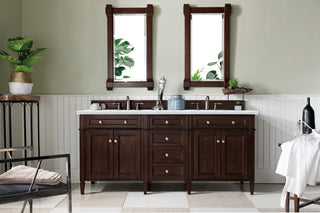 72 Inch Brittany Freestanding Vanity in Burnished Mahogany / Arctic Fall Solid Surface Top
