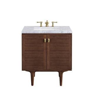 30 Inch Amberly Dual Mount Vanity in Mid-Century Walnut / Carrara White Top