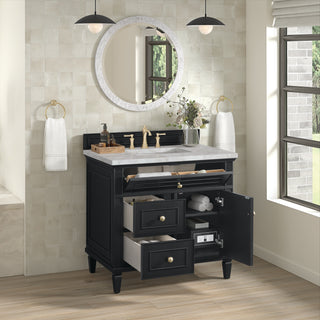 36 Inch Lorelai Freestanding Vanity in Black Onyx / Victorian Silver Top