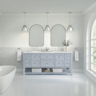 72 Inch Breckenridge Freestanding Vanity in Serenity Blue / Carrara White Top