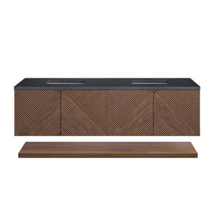 72 Inch Marcello Floating Vanity in Chestnut / Charcoal Soapstone Top