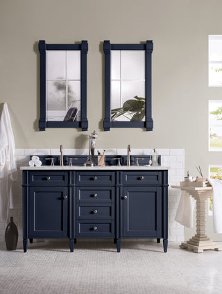 60 Inch Brittany Freestanding Vanity in Victory Blue / Carrara White Top