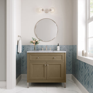 36 Inch Chicago Freestanding Vanity in Walnut Whisper / Carrara White Top