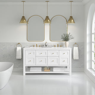 60 Inch Breckenridge Freestanding Vanity in Bright White / White Zeus Top