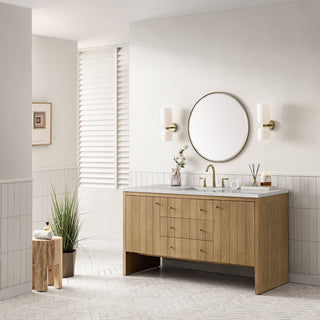 60 Inch Hudson Freestanding Vanity in Light Natural Oak / Eternal Jasmine Pearl Top