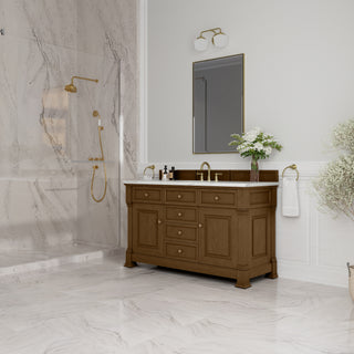 60 Inch Brookfield Freestanding Vanity in Honey Oak / Ethereal Noctis Top