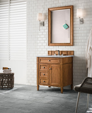 30 Inch Brittany Freestanding Vanity in Saddle Brown / Eternal Jasmine Pearl Top