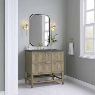 36 Inch Emmeline Freestanding Vanity in Pebble Oak / Parisien Bleu Top