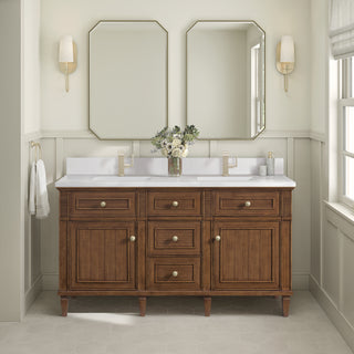 60 Inch Lorelai Freestanding Vanity in Mid-Century Walnut / White Zeus Top