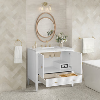 36 Inch Myrrin Freestanding Vanity in Bright White / Ethereal Noctis Top